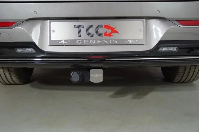 Фаркоп оцинкованный Genesis GV80 2020- (бензин) крюк легкосъемный под квадрат 50x50 (нерж. шар) - 3